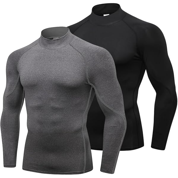 Sanke 2 Pack Men Compression Shirts Long Sleeve Mock Turtleneck